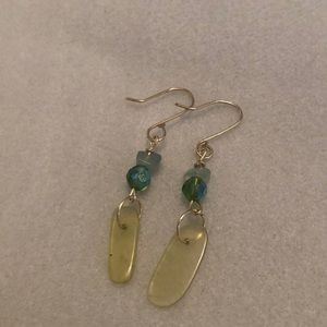 Green and gold semi precious stone earrings